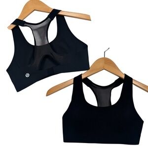 Lululemon Women 34B Mesh Racerback Sport Bra Black Athletic Workout Gym Running